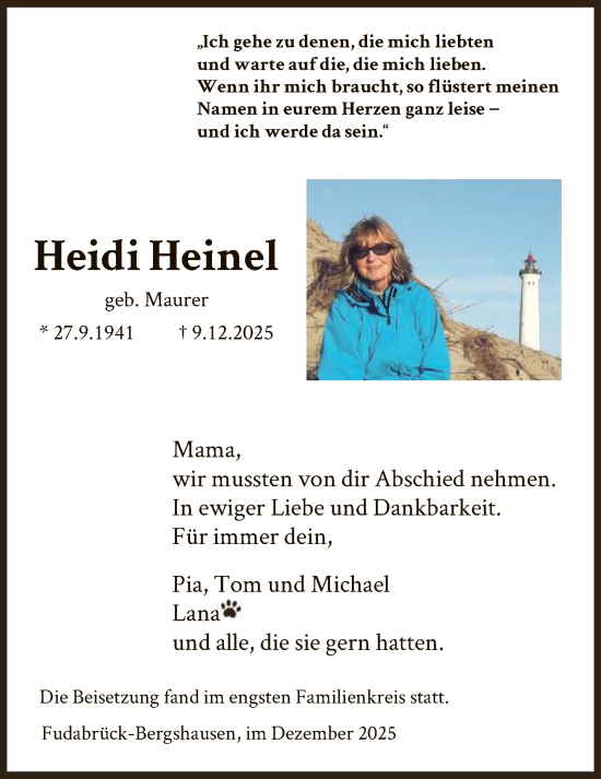 Traueranzeige von Heidi Heinel von HNA