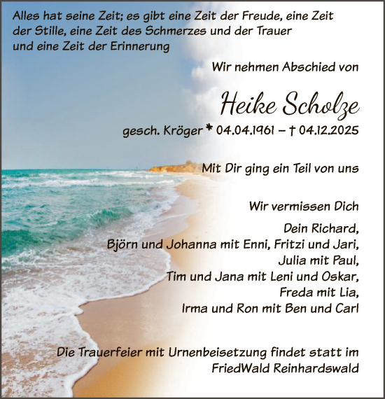 Traueranzeige von Heike Scholze von HNAHNA