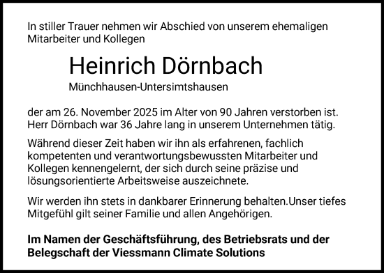Traueranzeige von Heinrich Dörnbach von HNA