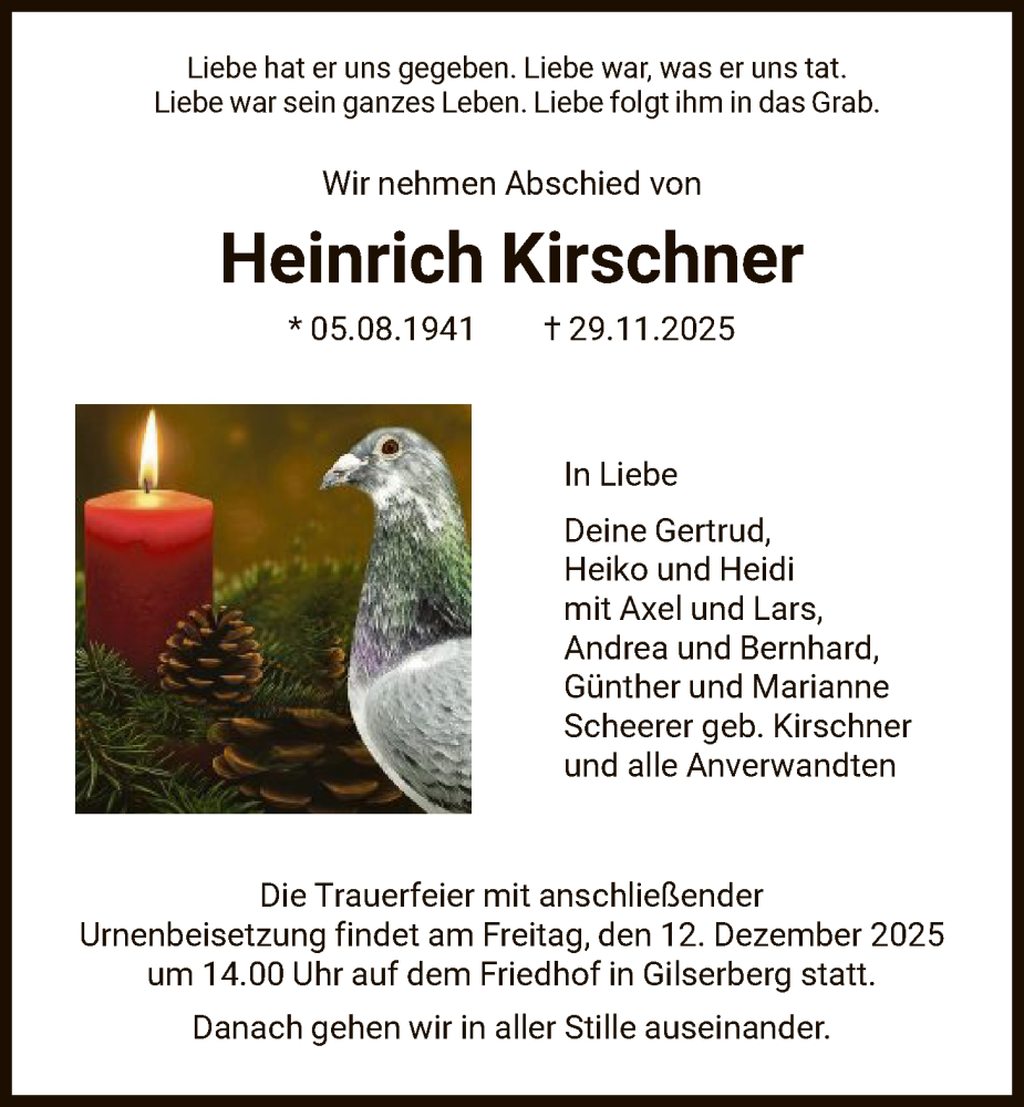  Traueranzeige für Heinrich Kirschner vom 06.12.2025 aus HNA