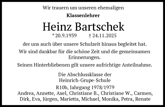 Traueranzeige von Heinz Bartschek von HNA