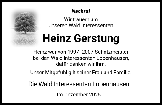 Traueranzeige von Heinz Gerstung von HNA