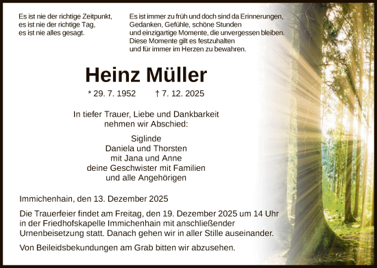 Traueranzeige von Heinz Müller von HNA