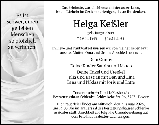 Traueranzeige von Helga Keßler von HNA