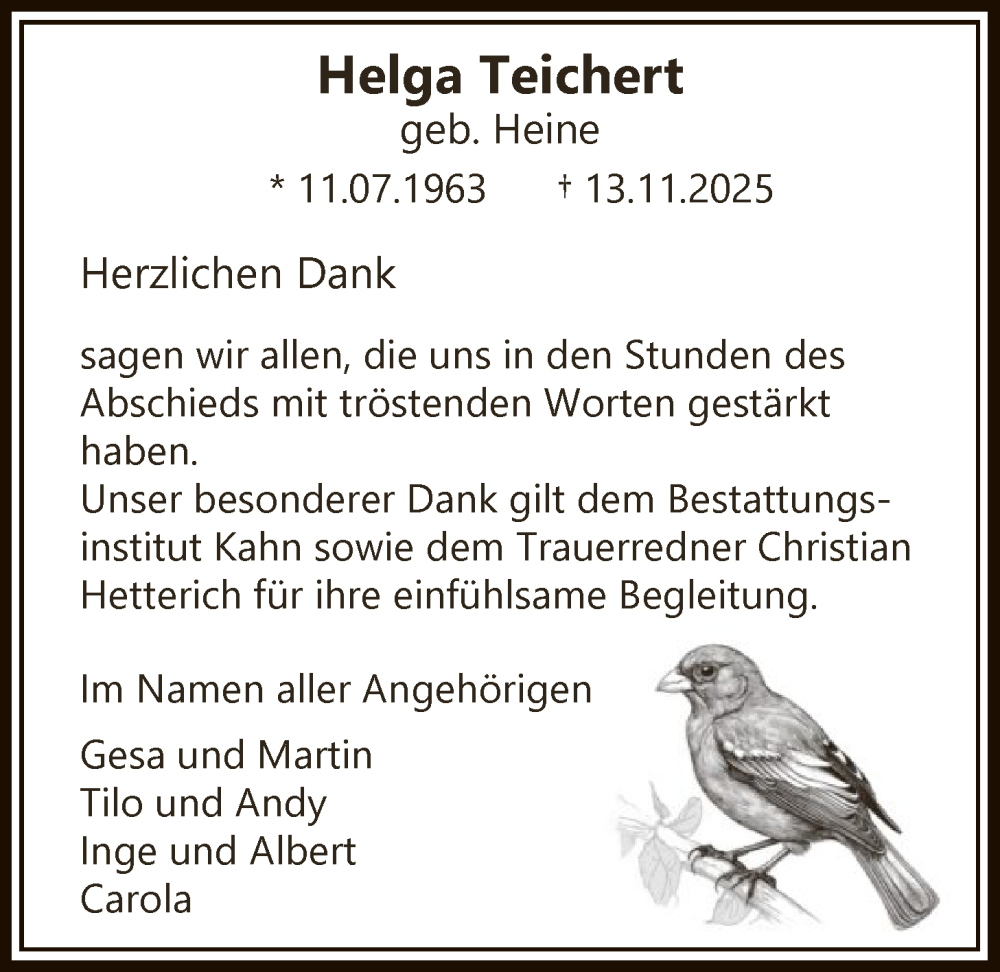  Traueranzeige für Helga Teichert vom 06.12.2025 aus HNA