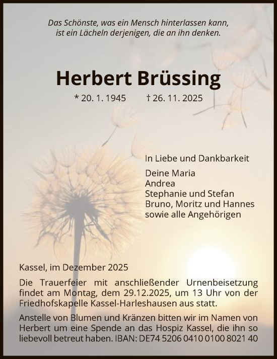 Traueranzeige von Herbert Brüssing von HNA