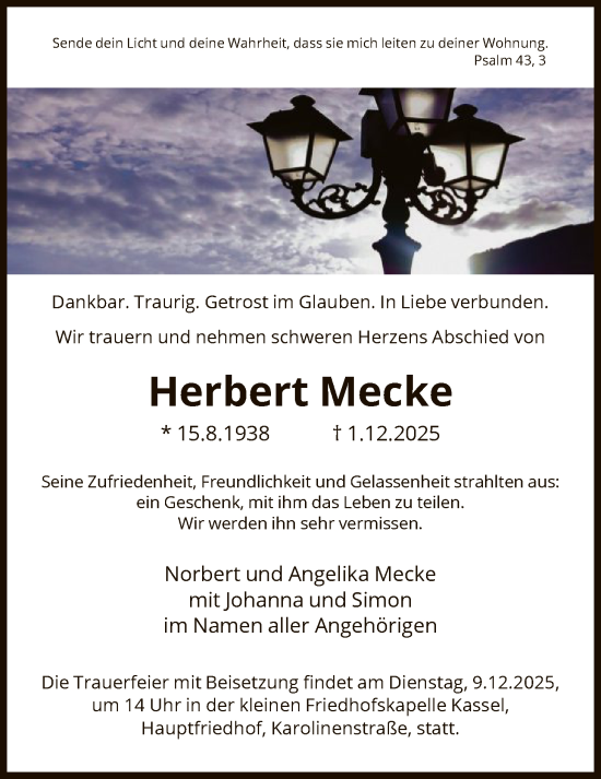 Traueranzeige von Herbert Mecke von HNA