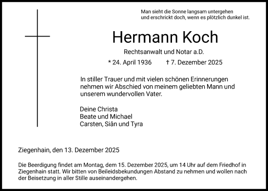 Traueranzeige von Hermann Koch von HNA
