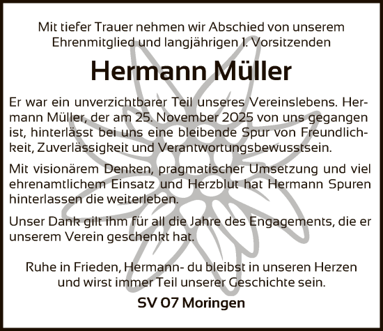 Traueranzeige von Hermann Müller von HNA
