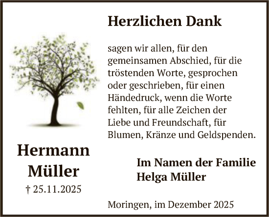 Traueranzeige von Hermann Müller von HNA