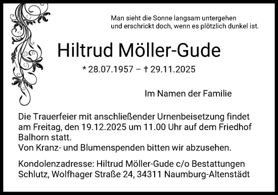Traueranzeige von Hiltrud Möller-Gude von HNA