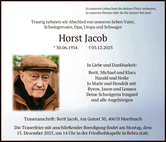Traueranzeige von Horst Jacob von HNA