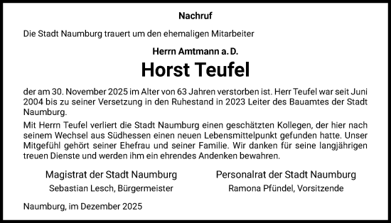 Traueranzeige von Horst Teufel von HNA