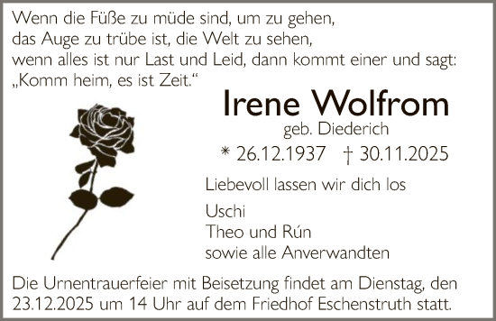 Traueranzeige von Irene Wolfrom von HNA