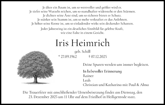 Traueranzeige von Iris Heimrich von HNA