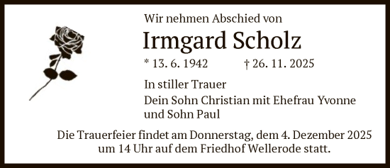 Traueranzeige von Irmgard Scholz von HNA