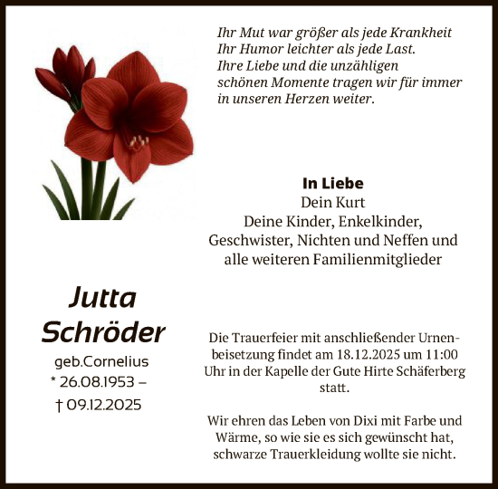 Traueranzeige von Jutta Schröder von HNA