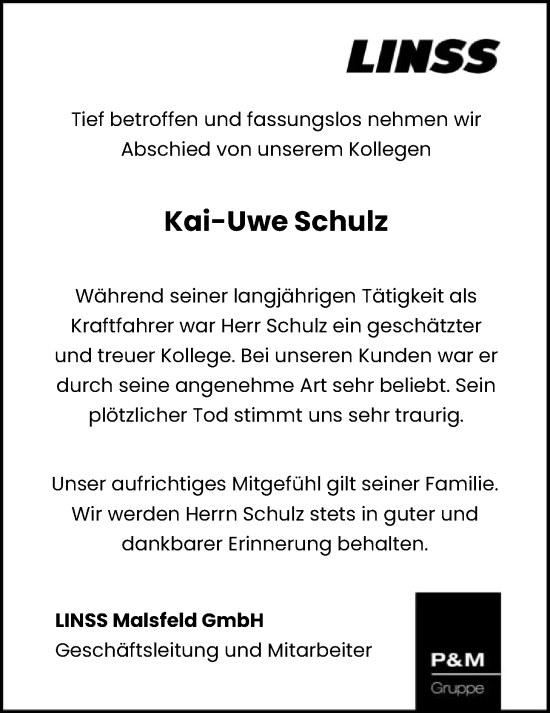 Traueranzeige von Kai-Uwe Schulz von HNA
