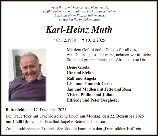 Traueranzeige von Karl-Heinz Muth von HNA