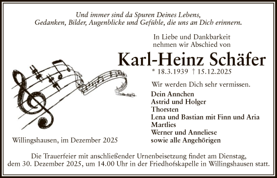 Traueranzeige von Karl-Heinz Schäfer von HNA