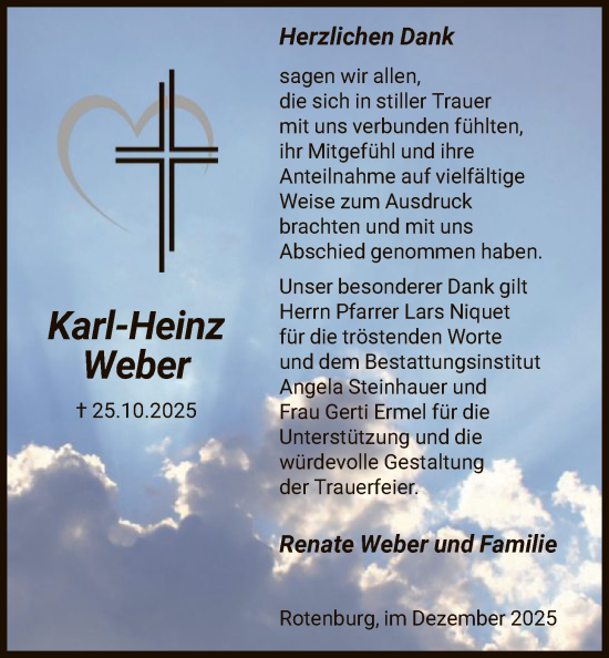 Traueranzeige von Karl-Heinz Weber von HNA