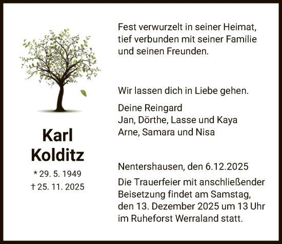 Traueranzeige von Karl Kolditz von HNA