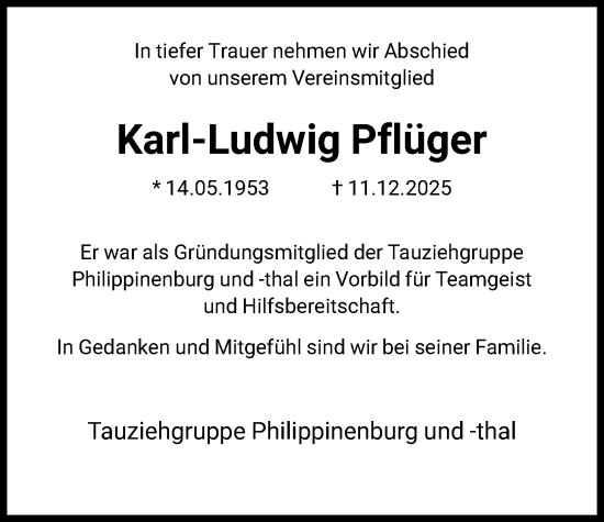 Traueranzeige von Karl-Ludwig Pflüger von HNA