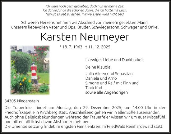 Traueranzeige von Karsten Neumeyer von HNAHNA