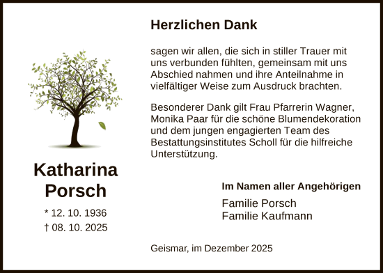 Traueranzeige von Katharina Porsch von HNA