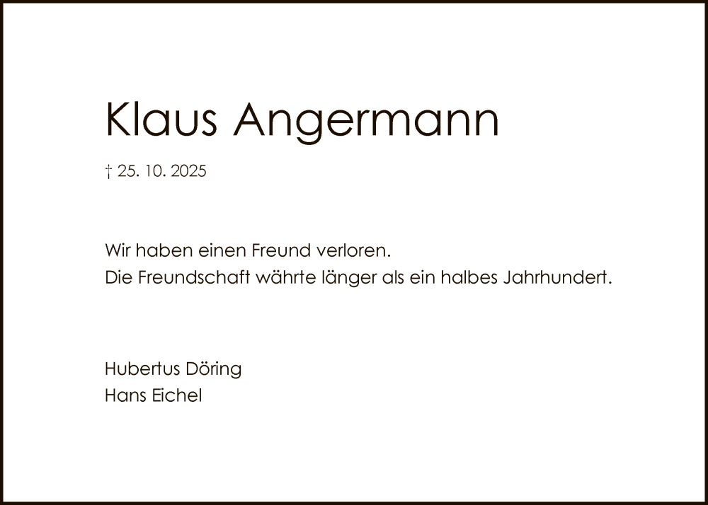  Traueranzeige für Klaus Angermann vom 13.12.2025 aus HNA
