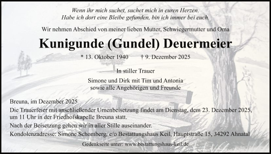 Traueranzeige von Kunigunde Deuermeier von HNAHNA