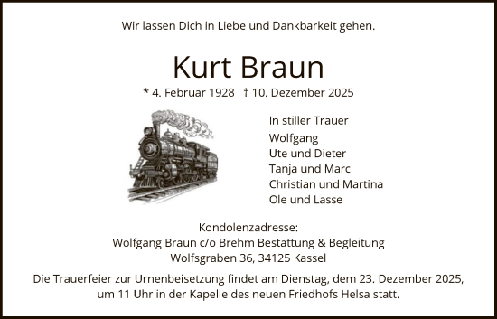 Traueranzeige von Kurt Braun von HNA