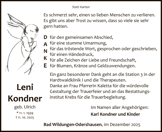 Traueranzeige von Leni Kondner von WLZHNA