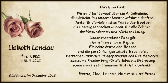 Traueranzeige von Lisbeth Landau von HNA