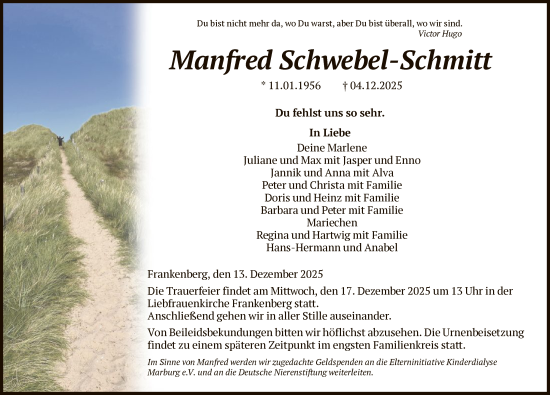 Traueranzeige von Manfred Schwebel-Schmitt von HNA
