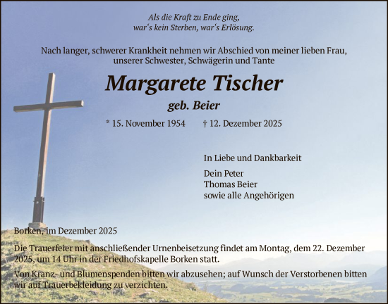 Traueranzeige von Margarete Tischer von HNA