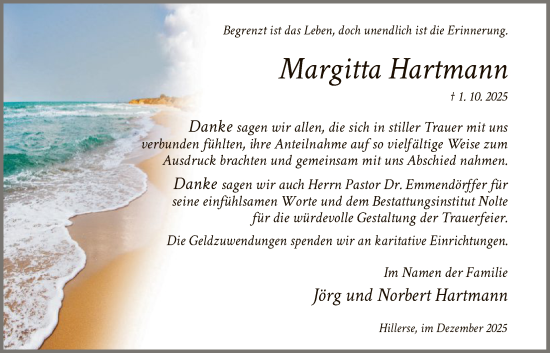 Traueranzeige von Margitta Hartmann von HNA