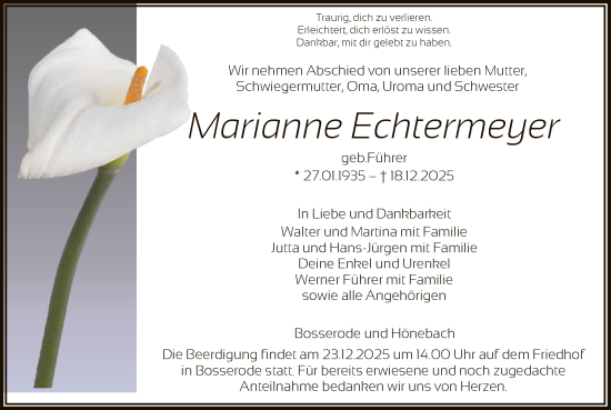 Traueranzeige von Marianne Echtermeyer von HNA