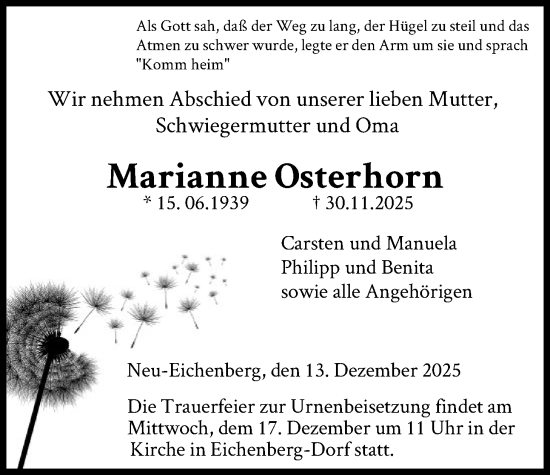 Traueranzeige von Marianne Osterhorn von HNA