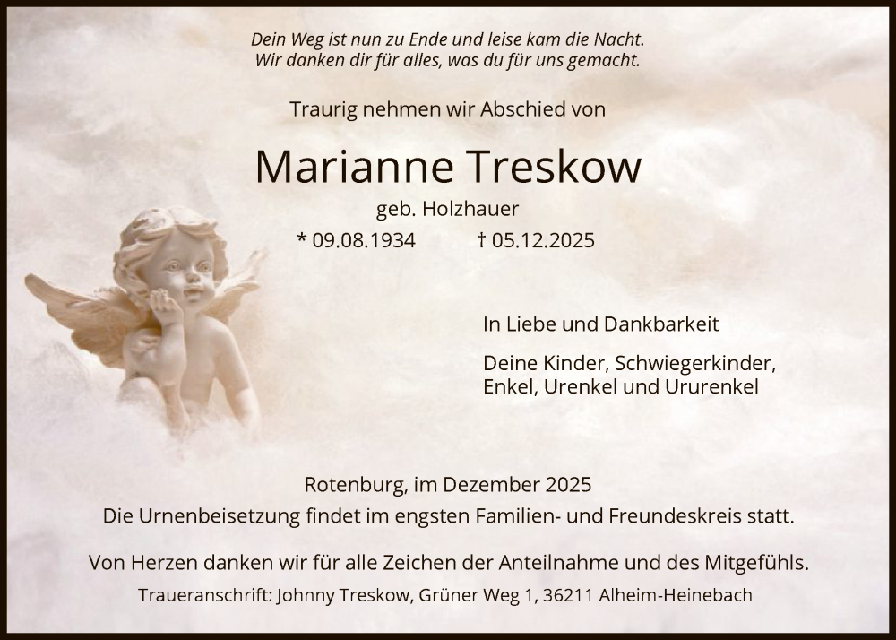  Traueranzeige für Marianne Treskow vom 13.12.2025 aus HNA