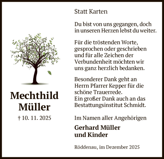 Traueranzeige von Mechthild Müller von HNA