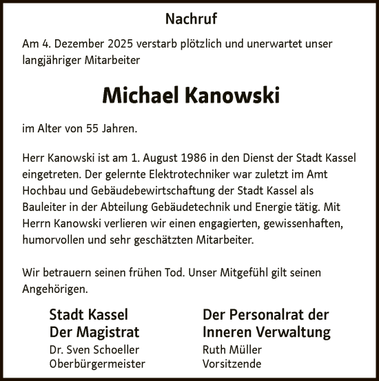Traueranzeige von Michael Kanowski von HNA