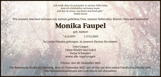 Traueranzeige von Monika Faupel von HNA