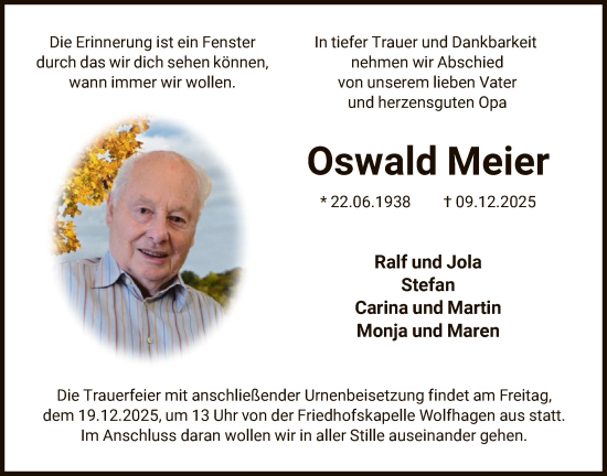 Traueranzeige von Oswald Meier von HNA