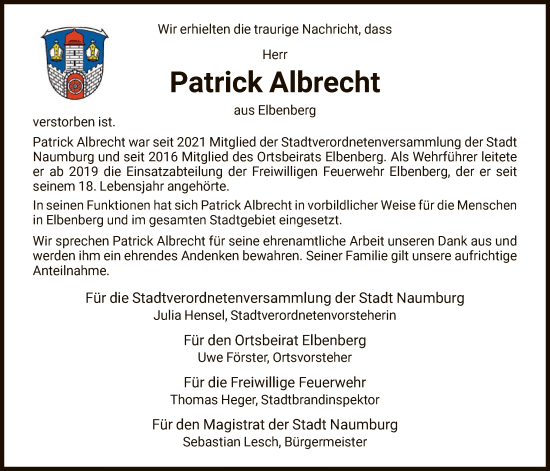 Traueranzeige von Patrick Albrecht von HNA