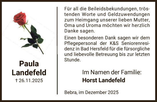 Traueranzeige von Paula Landefeld von HNAHN
