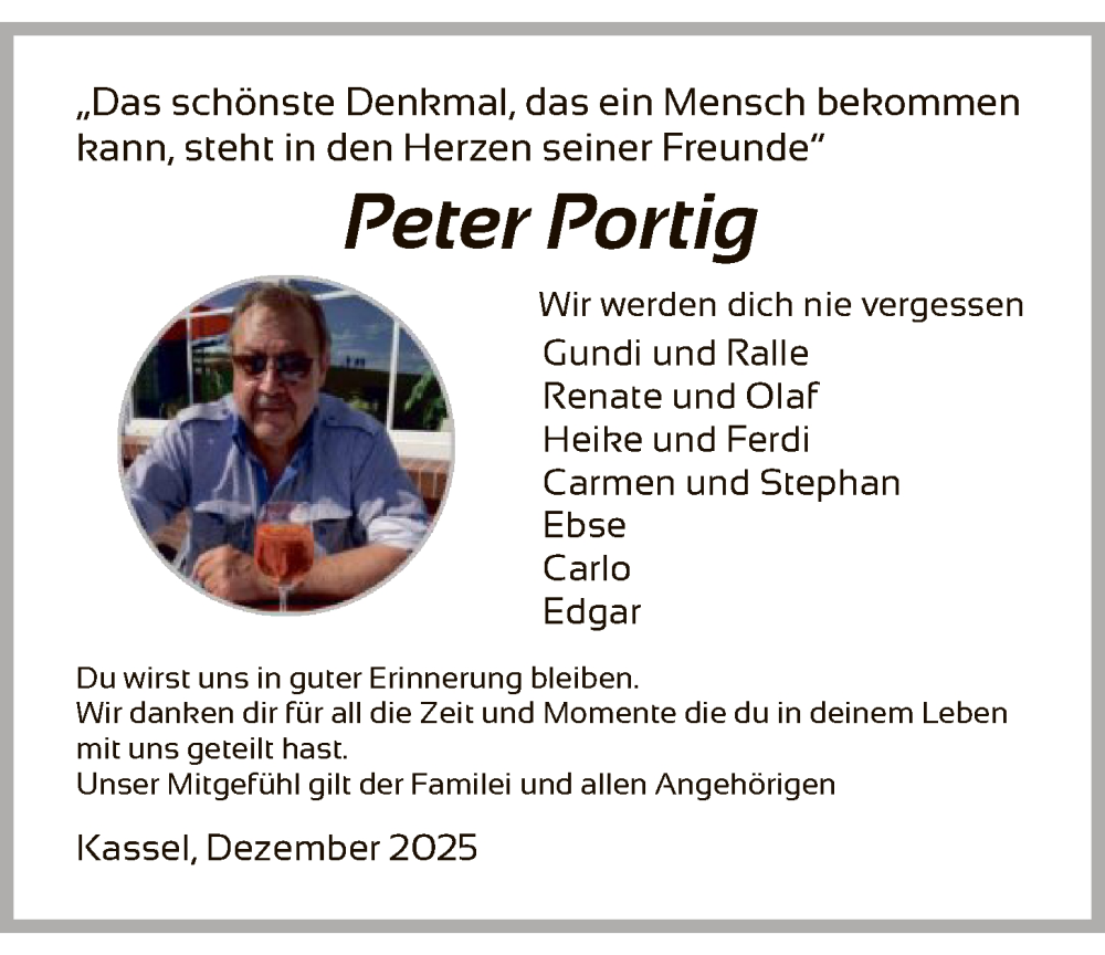  Traueranzeige für Peter Portig vom 13.12.2025 aus HNA