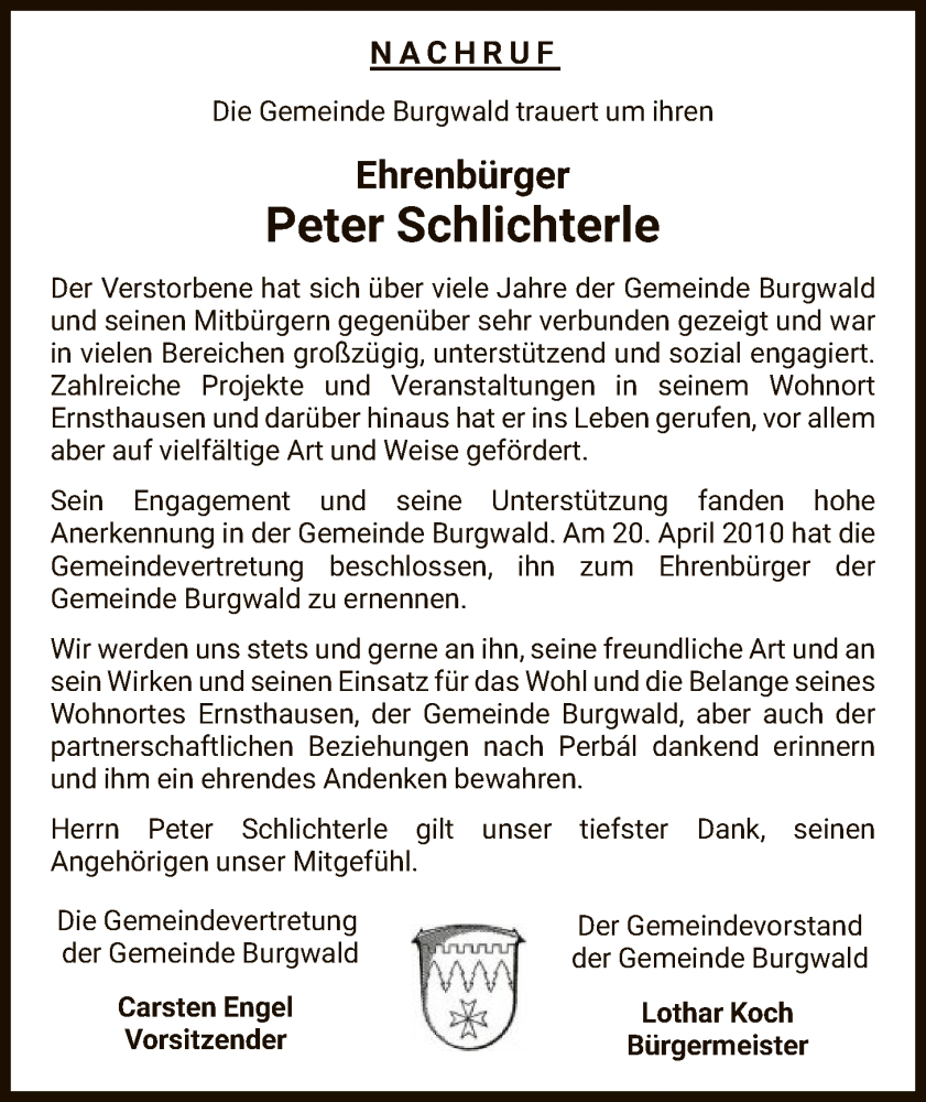  Traueranzeige für Peter Schlichterle vom 12.12.2025 aus HNA