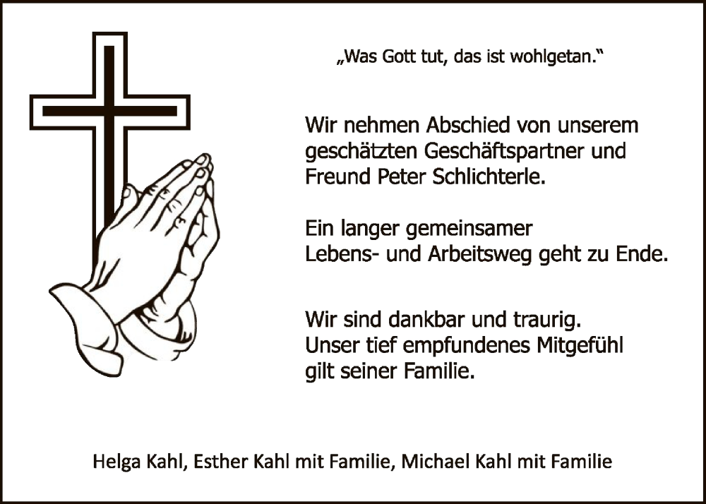  Traueranzeige für Peter Schlichterle vom 11.12.2025 aus HNAWLZ