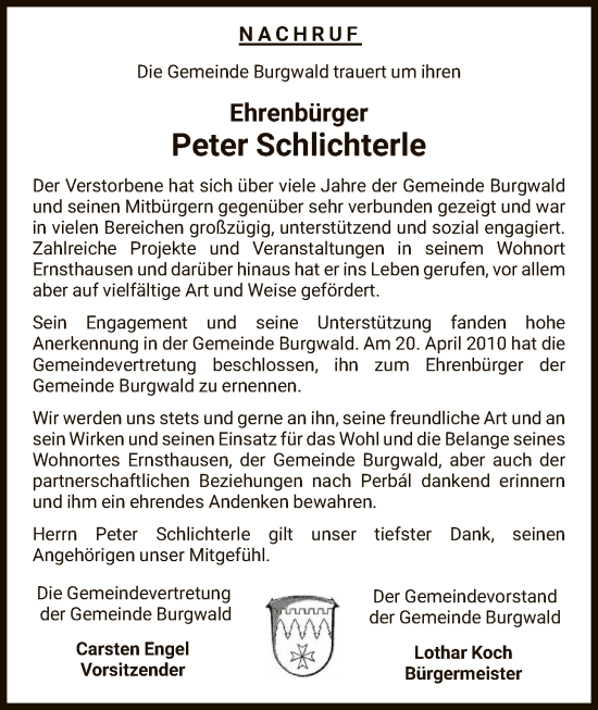 Traueranzeige von Peter Schlichterle von HNA
